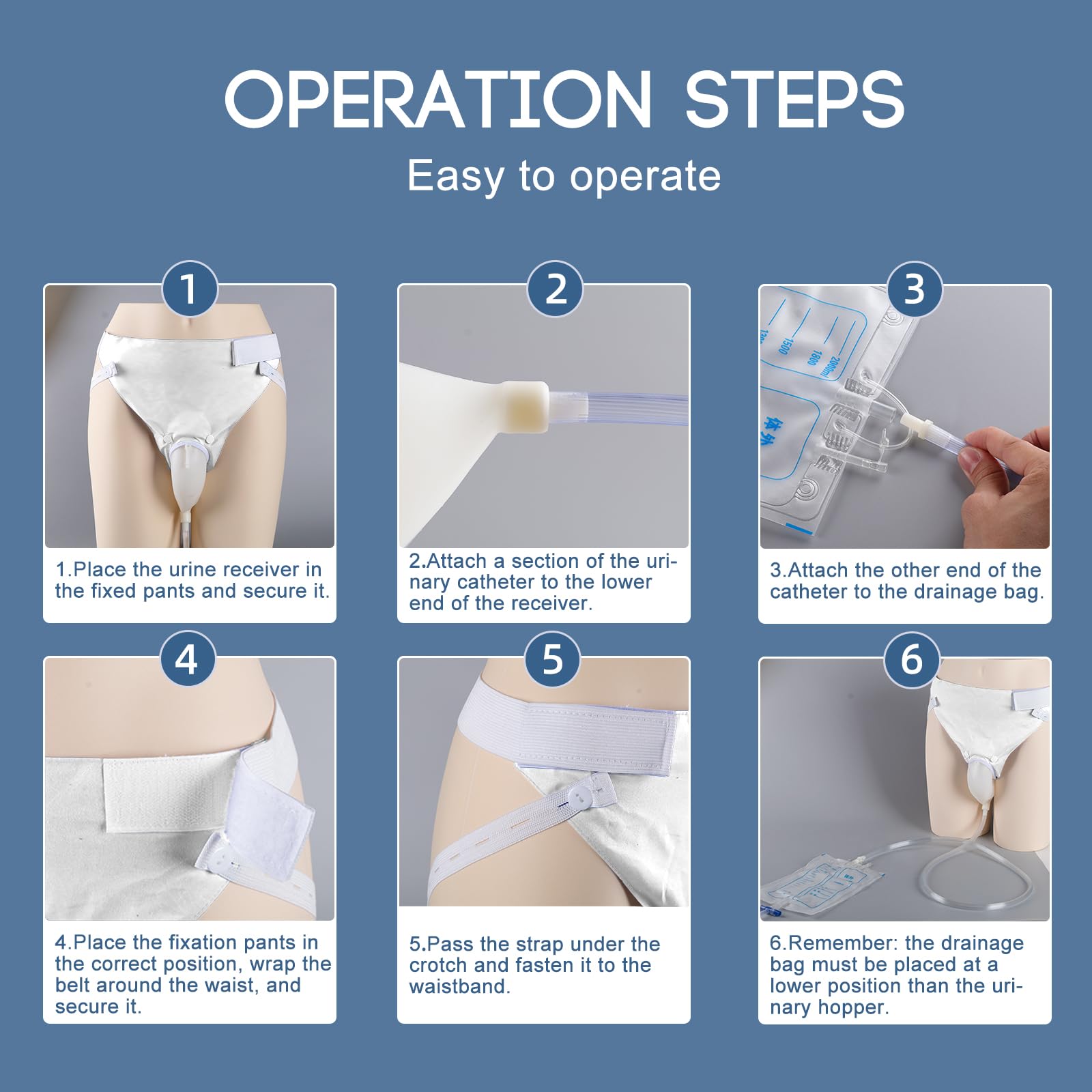 YOOGUSTO Wearable Urinal Bag with Reusable Silicone Urine Catheter Bag (2000ml & 1000ml), Portable External Urine Collector Bag for Elderly Men White