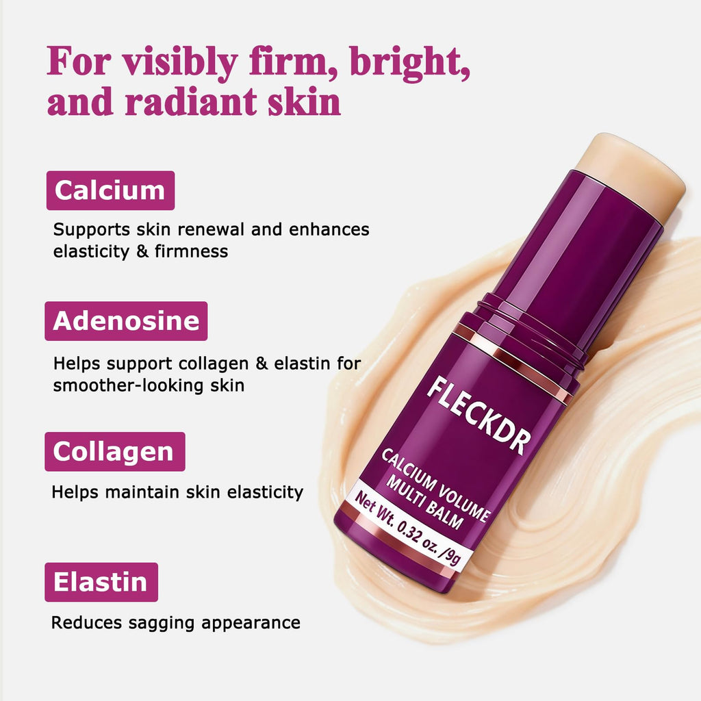 FLECKDR Calcium Multi Balm Stick, Firms & Smooths Fine Lines, Hydrates Face, Eyes, Lips & Neck with Vitamin E & Macadamia Oil, Suitable for All Skin Types, 0.32 oz (Pack of 2)
