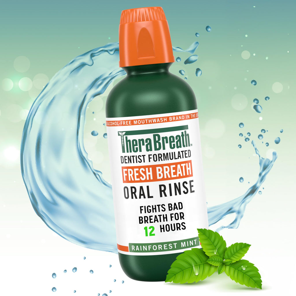 TheraBreath Fresh Breath Mouthwash, Rainforest Mint, Alcohol-Free, 16 Fl Oz (2-Pack)