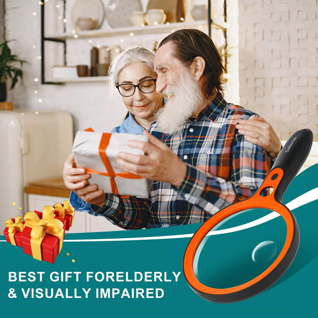 Large Magnifying Glass with 36 LED Light, 10X 20X 45X Handheld Illuminated Lighted Magnifier with 1 UV Light for Seniors Reading, Inspection, Coins, Exploring Close Work