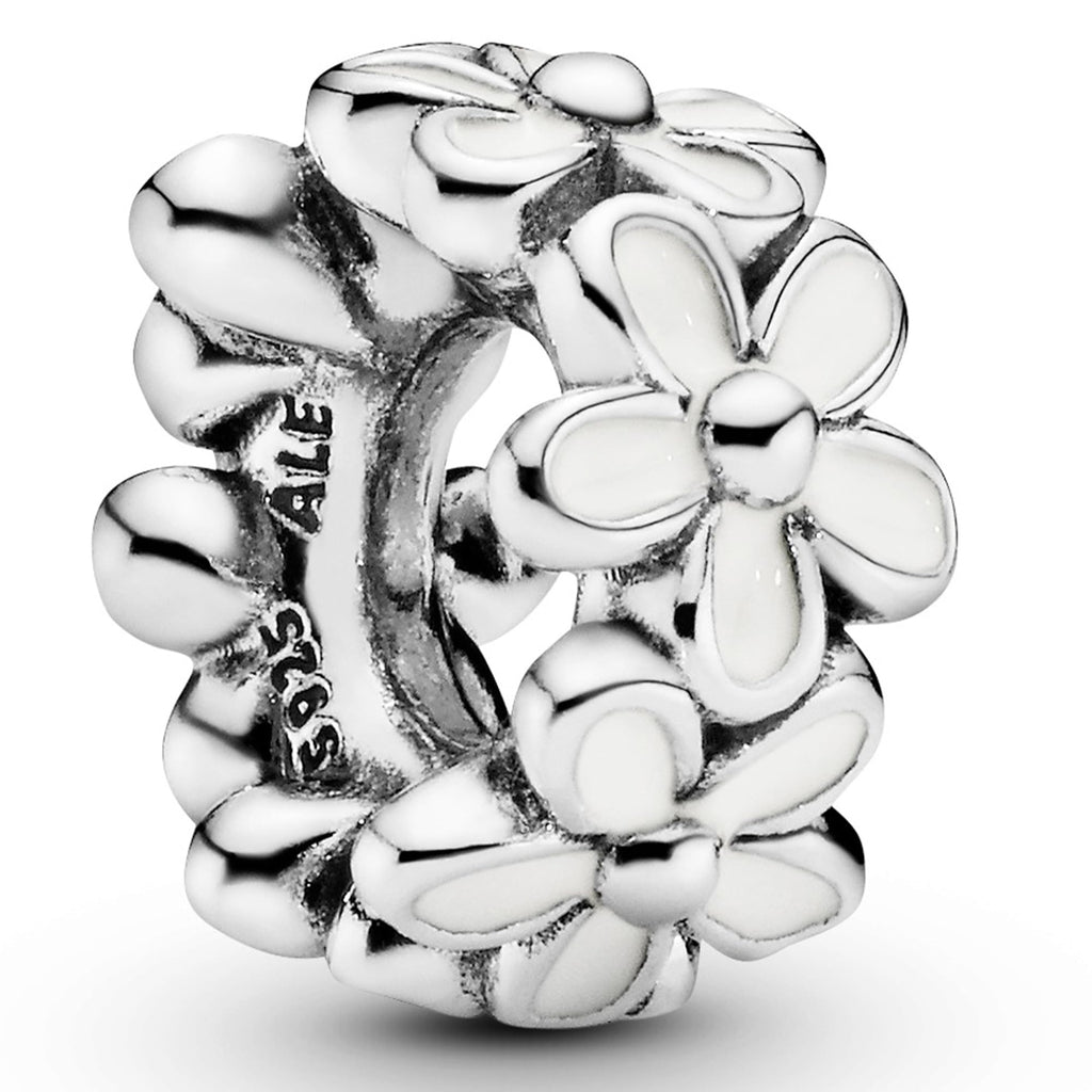 PANDORA White Daisy Flower Spacer Charm - Jewelry for Women with Gift Box - Compatible Moments Charm Bracelets - Sterling Silver