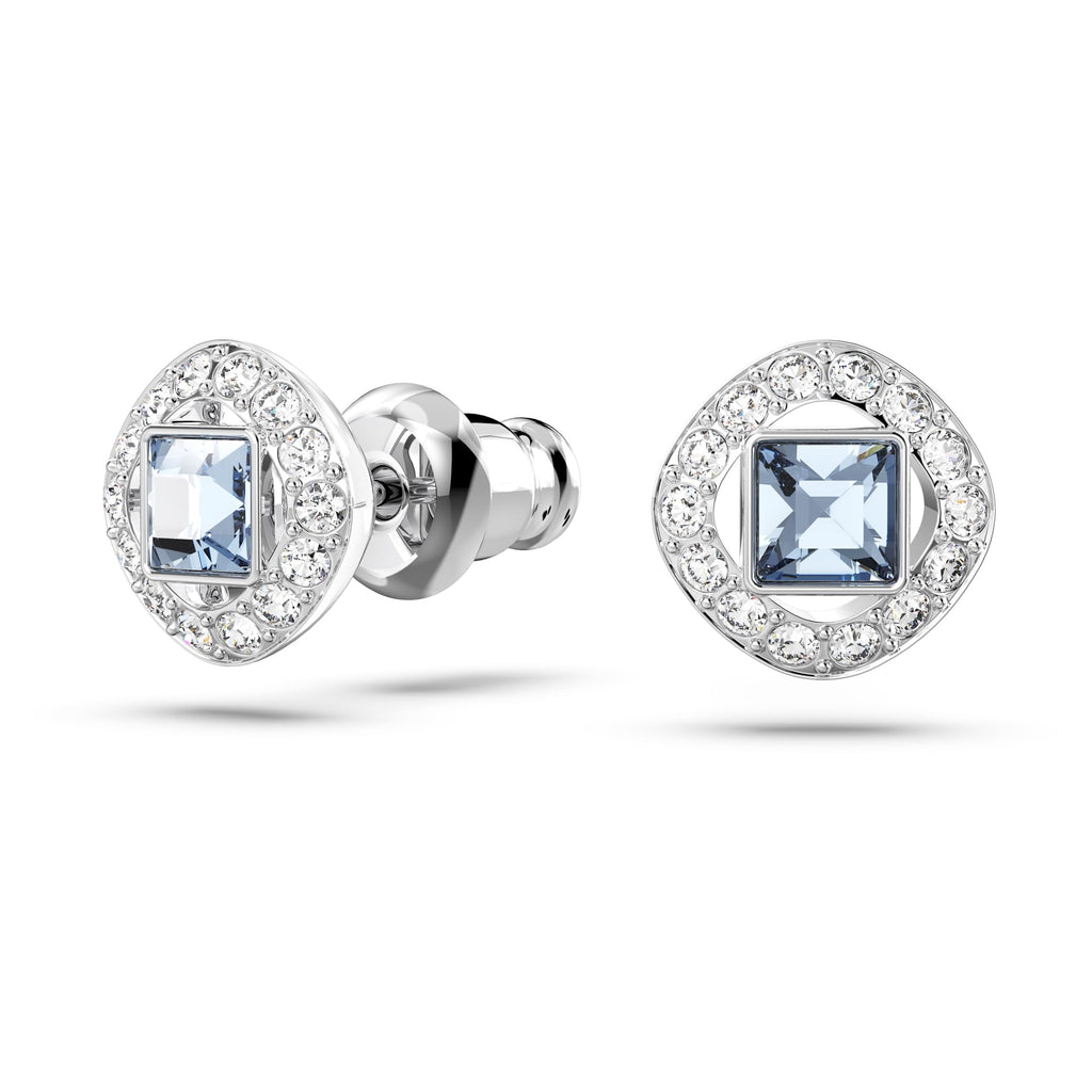 Swarovski Una Angelic Stud Earrings, Square Cut, Cool Blue Crystals, Rhodium Finish