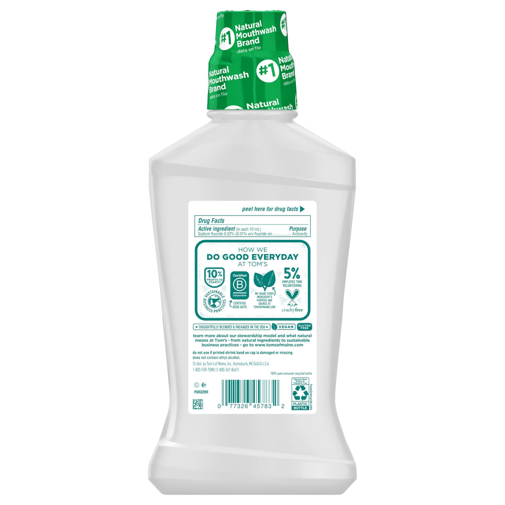 Tom's Of Maine Whole Care Natural Fluoride Mouthwash, Fresh Mint, 16 Oz (Pack of 3) (Packaging May Vary)