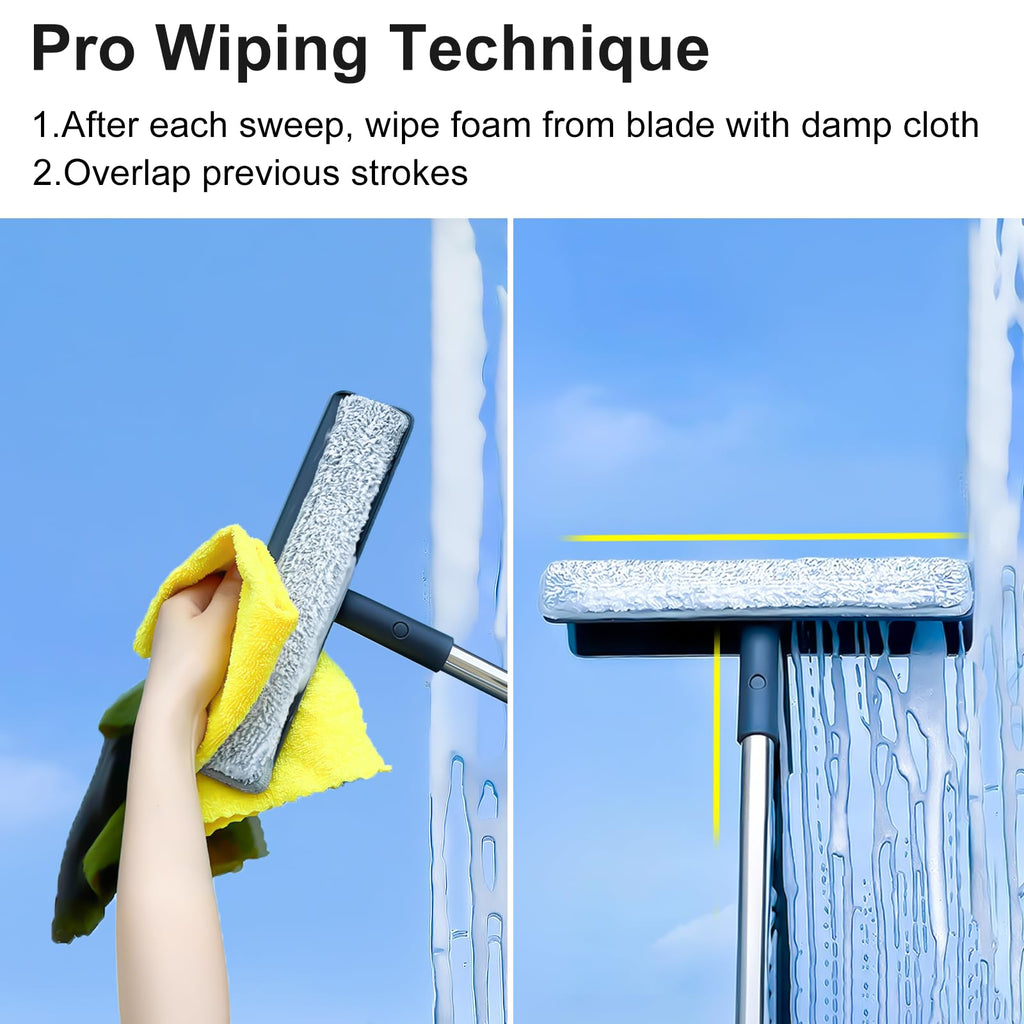 Purexa 3-in-1 Window Squeegee for Home - 60" Window Cleaning Kit with 3 Microfiber Cloths & Screen Brush, All-in-1 Cleaner Tool for Outdoor Windows, Glass Door & Screens, Lightweight & Easy Storage