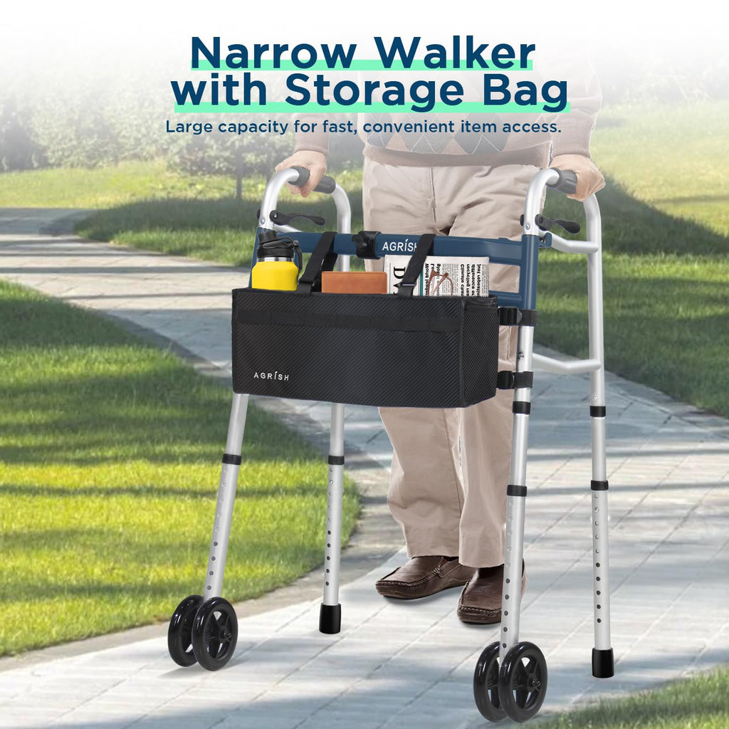 Folding Narrow Walker for Seniors – Width & Height Adjustable Walker, Lightweight Standard Walker for Elderly, Walkers for Seniors, Disabled, Bariatric