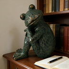 ResinHaven Vintage Verdigris Meditating Frog Garden Statue, 9.8" H