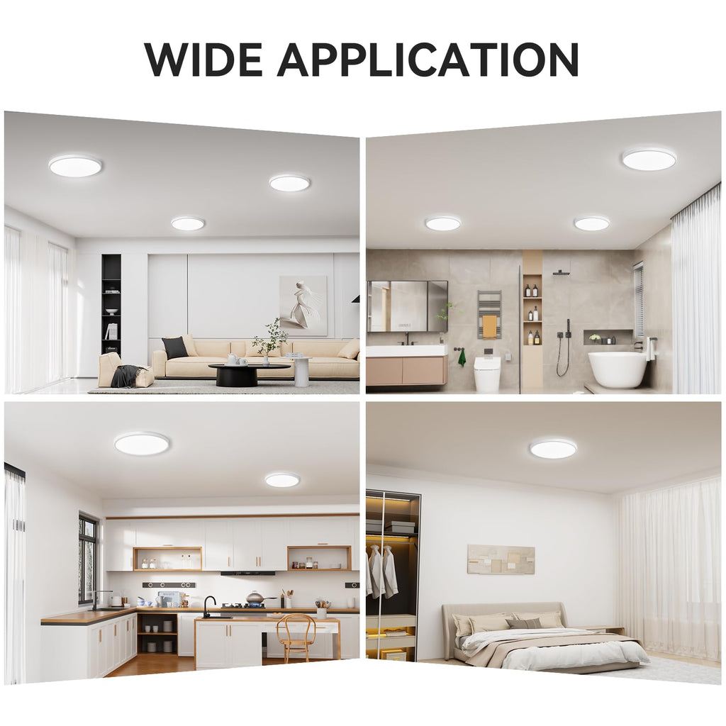 WKONCLDY Two Pack 3200lm LED Flush Mount Ceiling Light, Super Slim 12 inch LED Ceiling Light, 5000K LED Ceiling Light for Bedroom, Living Room, Dining Room, Office, Garage, Warehouse…