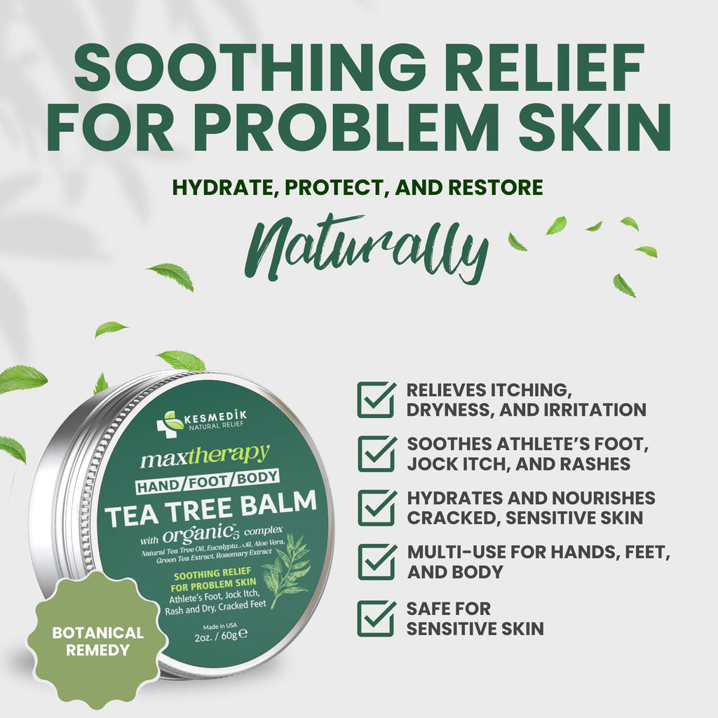 KESMEDIK Tea Tree Oil Balm for Skin, Soothes Itching, Rashes & Dry Skin, Antifungal Defense for Athlete’s Foot, Jock Itch, Chafing, Bug Bites & Eczema, Natural, Effective & Safe for All Ages