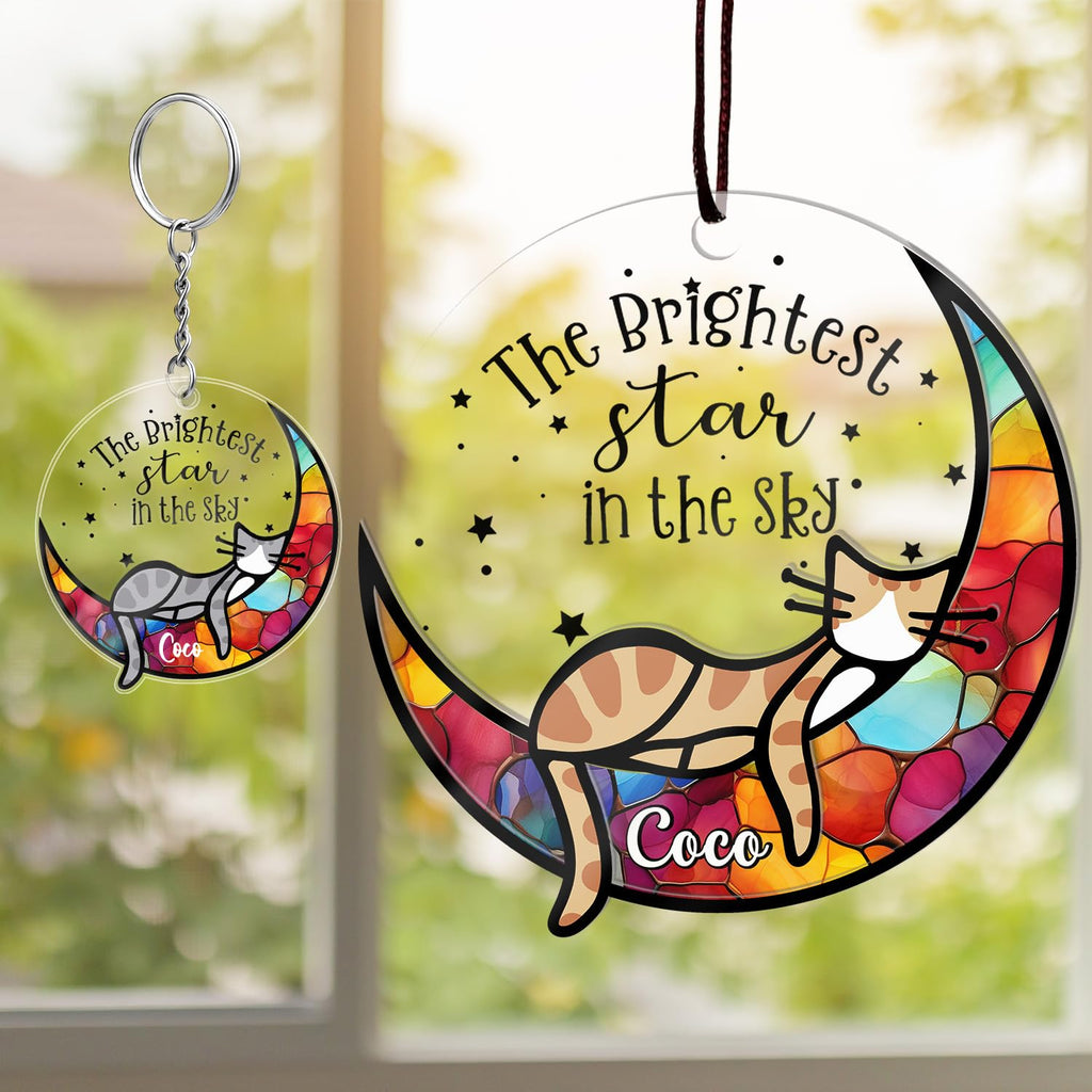 Cat Memorial Gifts for Loss of Cat — Personalized Cat Memorial Suncatcher Ornament, Sympathy Gift for Cat Lovers, Stained Glass Window Hanging, Pet Loss Gift