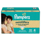 Swaddlers Diapers, Size 4 (15-34 lbs), 120 Count, Fragrance Free, Hypoallergenic, Absorbent, Pediatrician Recommended, Skin Safe