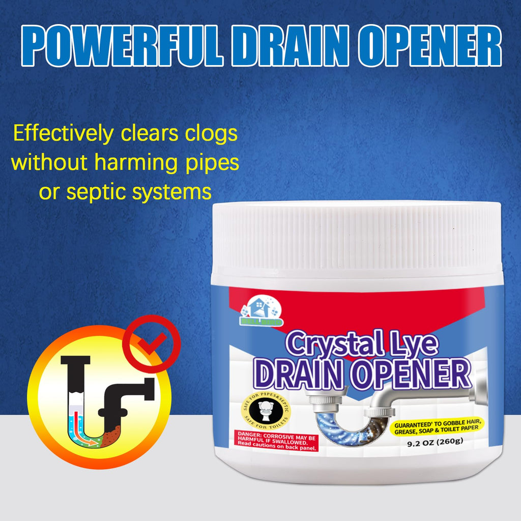 BELL BIRDCrystal Lye Drain Opener,Lye Sodium Hydroxide,Unclogs Bathroom and Kitchen Sinks,Drains,Shower Pipes (2PSC)