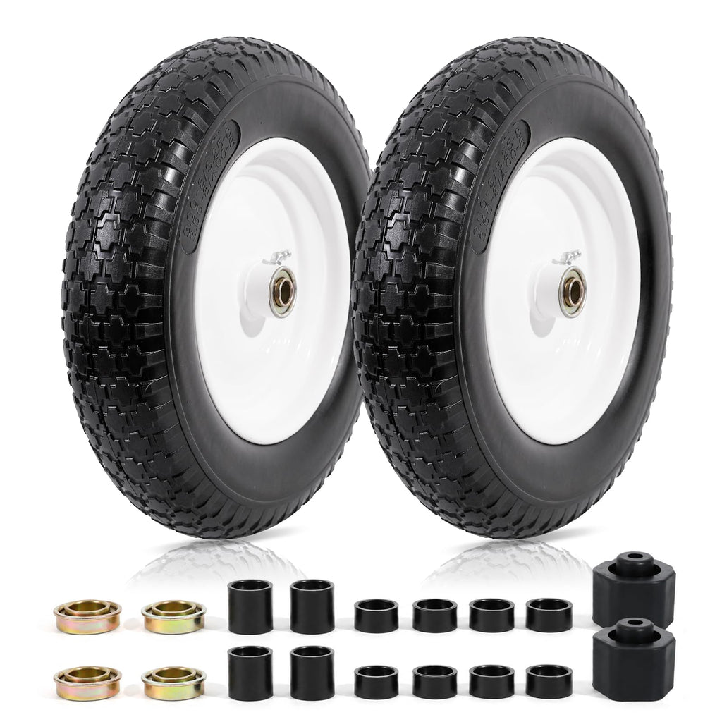 MZREXN 14.5" Flat-Free Wheelbarrow Tire and Wheel 4.00-8" Solid Tire