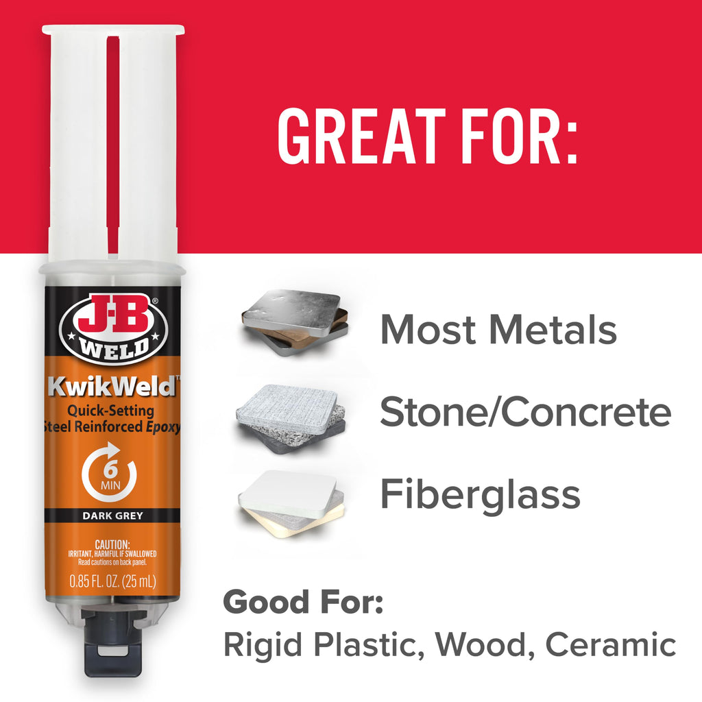 J-B Weld 6 Minute Set Epoxy KwikWeld, High Strength, Waterproof, 2 Pack, Dark Grey, 50176-2