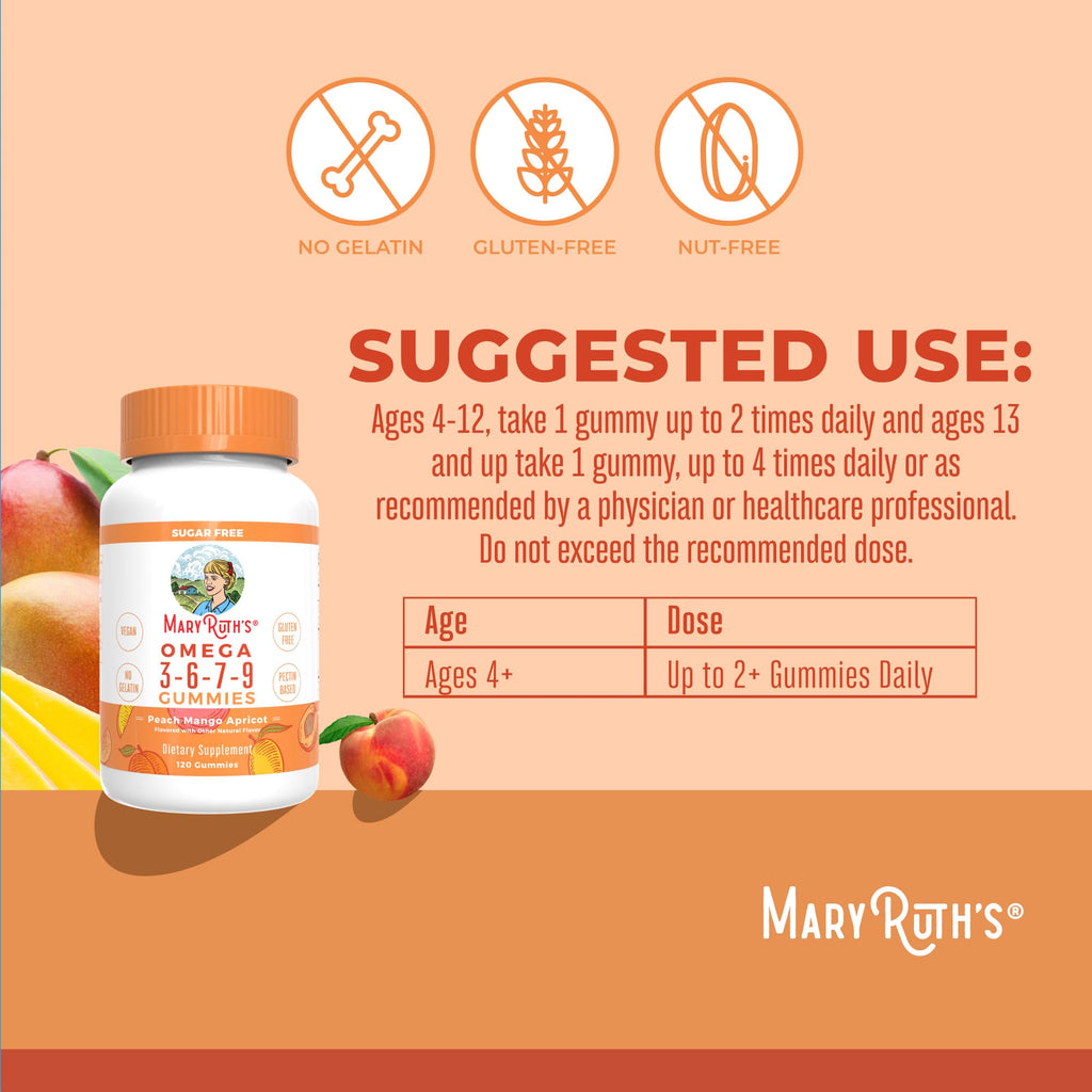 MaryRuth Organics Vegan Omega 3 6 7 9 Gummies | Up to 4 Month Supply | Omega 3 Supplement with Flaxseed Oil | Omega 3 Gummies | No Fish Taste | Non-GMO | 120 Count