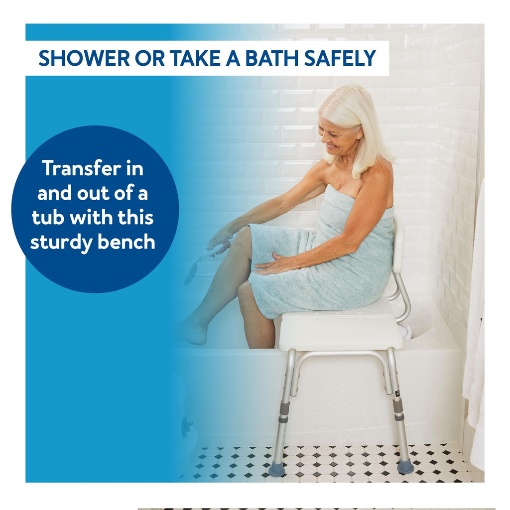 Carex Shower Bench and Shower Chair For Elderly and Disabled with Height Adjustable Legs, Tub Bench Converts to Right or Left Hand Entry, Shower Chair For Bathtub