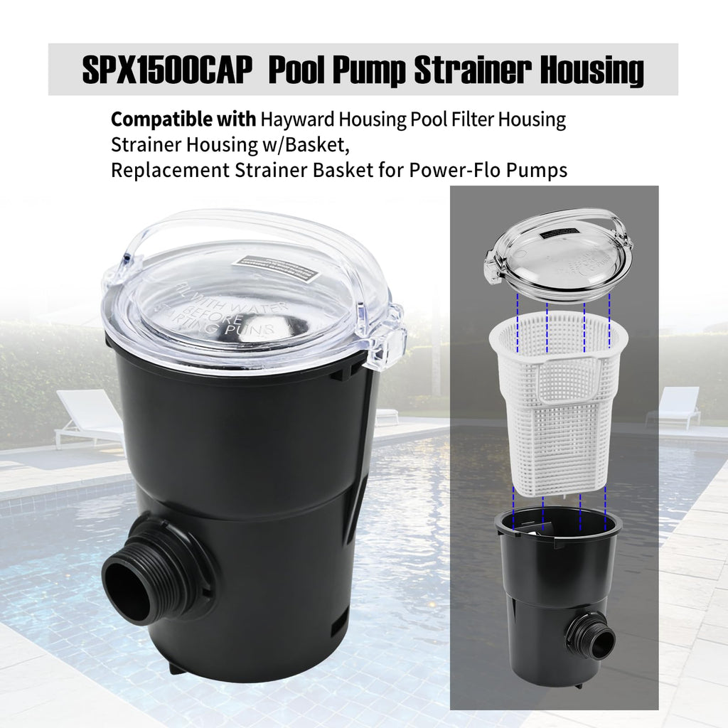 XQK SPX1500CAP Pump Strainer Housing w/Basket Compatible with Hayward Strainer Pump Housing Power-Flo LX SP1580,SP1580. EP1500LX Filter Pumps Replacement Filter Shell, SP1520UN Strainer Pumps Body