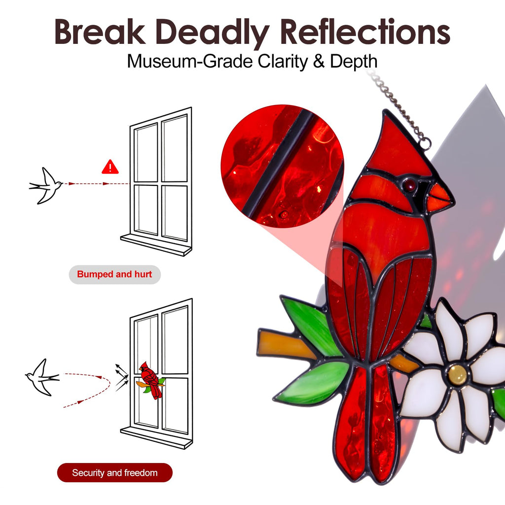 2 Pcs Red Cardinal Stained Glass Suncatchers, for Mom,Nana