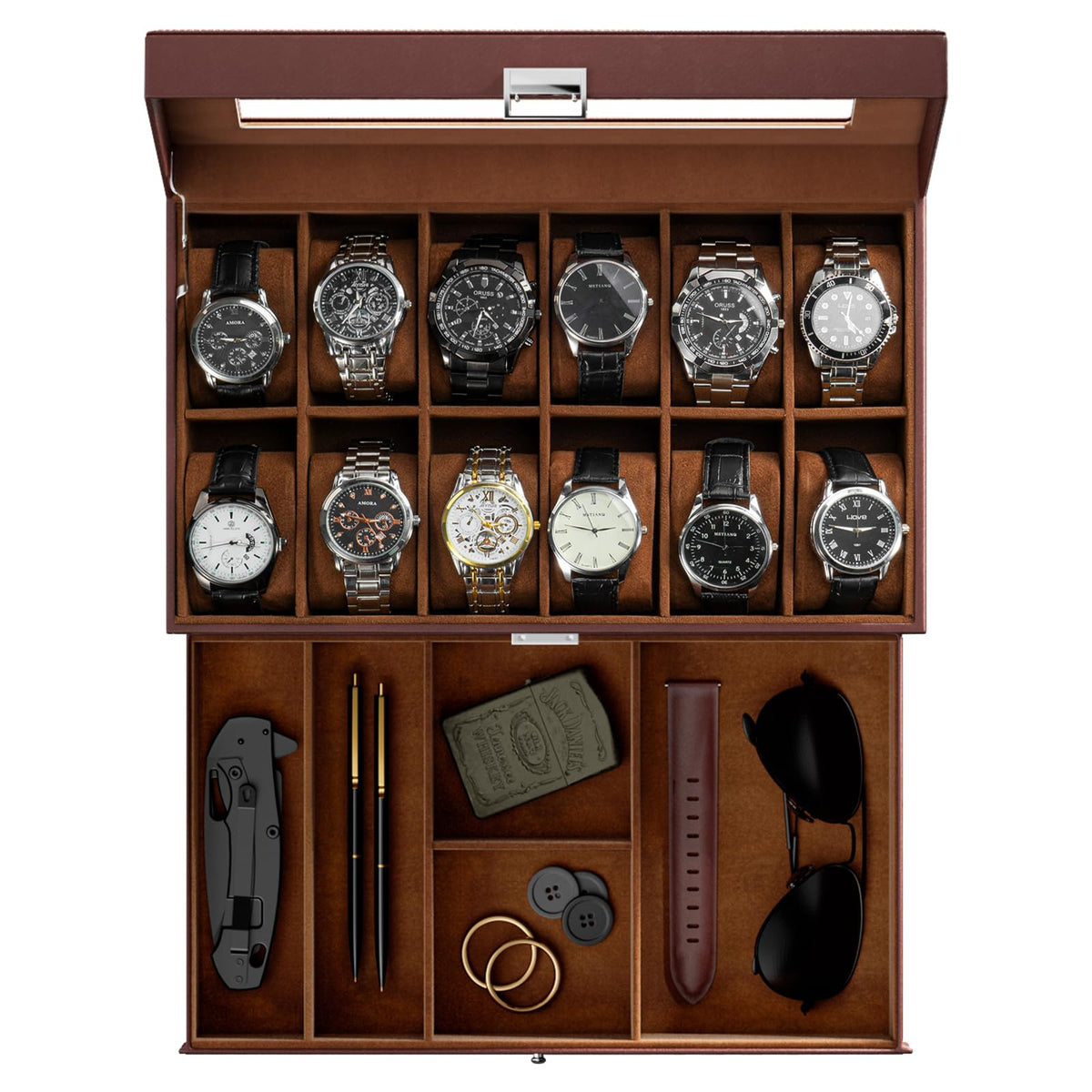 ProCase Watch Box, 12 Slot Watch Case for Men with Drawer, Espresso