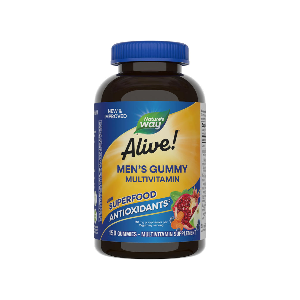 Nature's Way Alive! Men's Multivitamin Gummies, Supports Energy Metabolism*, Muscle Function*, Superfood Antioxidants(1), B-Vitamins, Vegetarian, Fruit Flavored, 150 Gummies (Packaging May Vary)