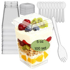 Toowood 300 Pack 100 Set Clear Dessert Cups with Lids and Spoons, 5.4oz Mini Dessert Cups Reusable Square Parfait Cup for Party Appertizer, Christmas