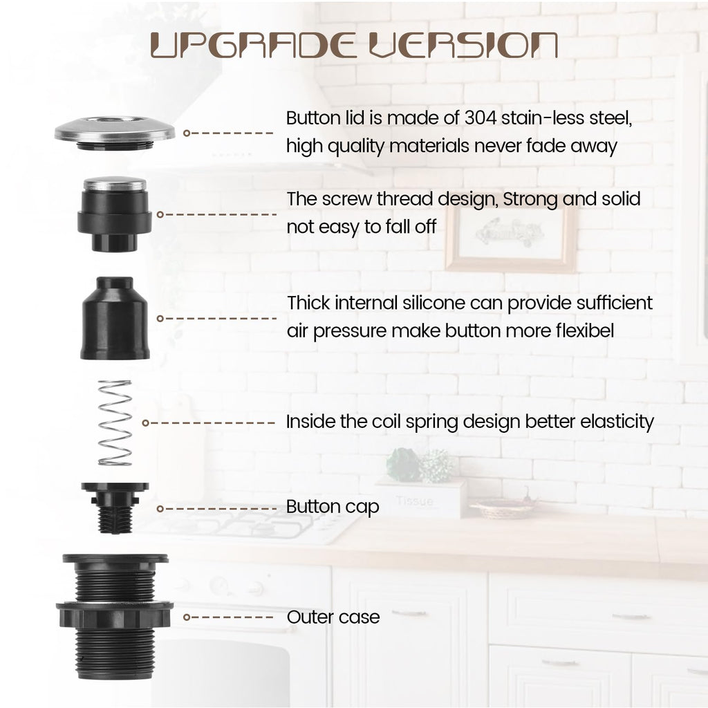 Garbage Disposal Air Switch Kit Sink Top Waste Disposal Long Stainless Steel Brushed Nickel On/Off Air Button Food and Waste Disposals Part by Etoolcity, UL Listed