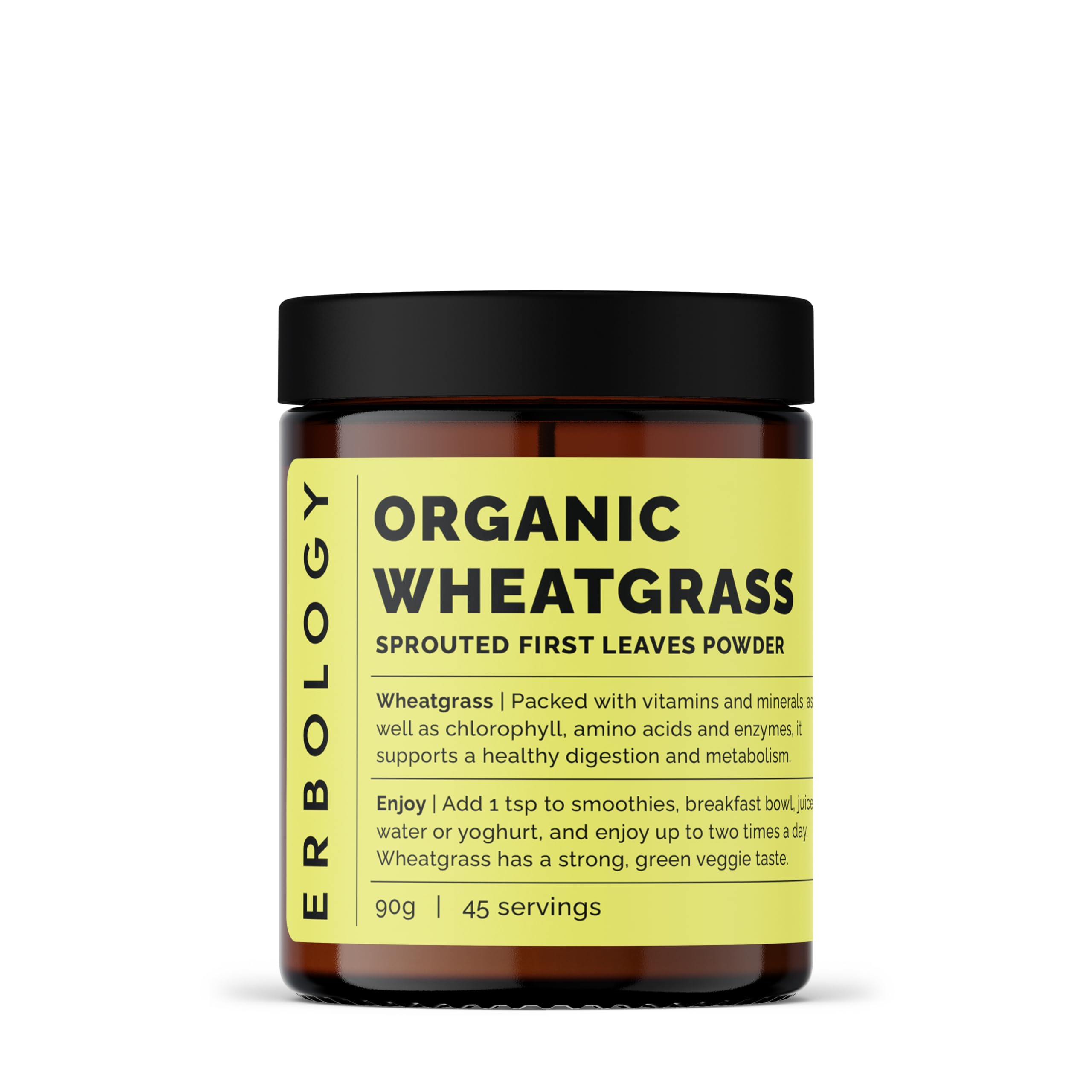 Erbology Organic Wheatgrass Powder 3.2 oz - 45 Servings - Body Cleansing and Gut Health Support - Rich in Chlorophyll and Iron - Sustainably Sourced in Europe - Small Batch - Vegan - GMO-Free
