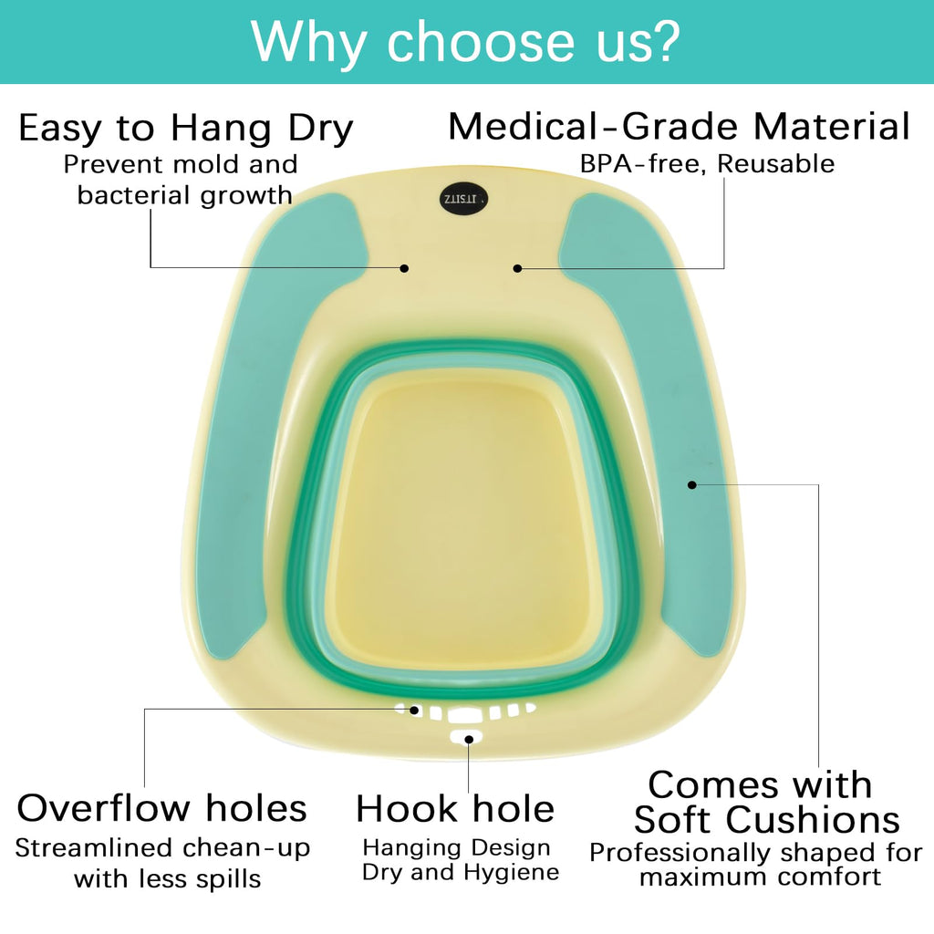 Sitz Bath, Portable Sitz Bath for Toilet Seat, Sitz Bath for Hemorrhoids, Sitz Bath for Postpartum Care, Toilet Basin for Women Men Adults, Sits Bath Soak Salts Tub, Hip Bath Bowl, Green