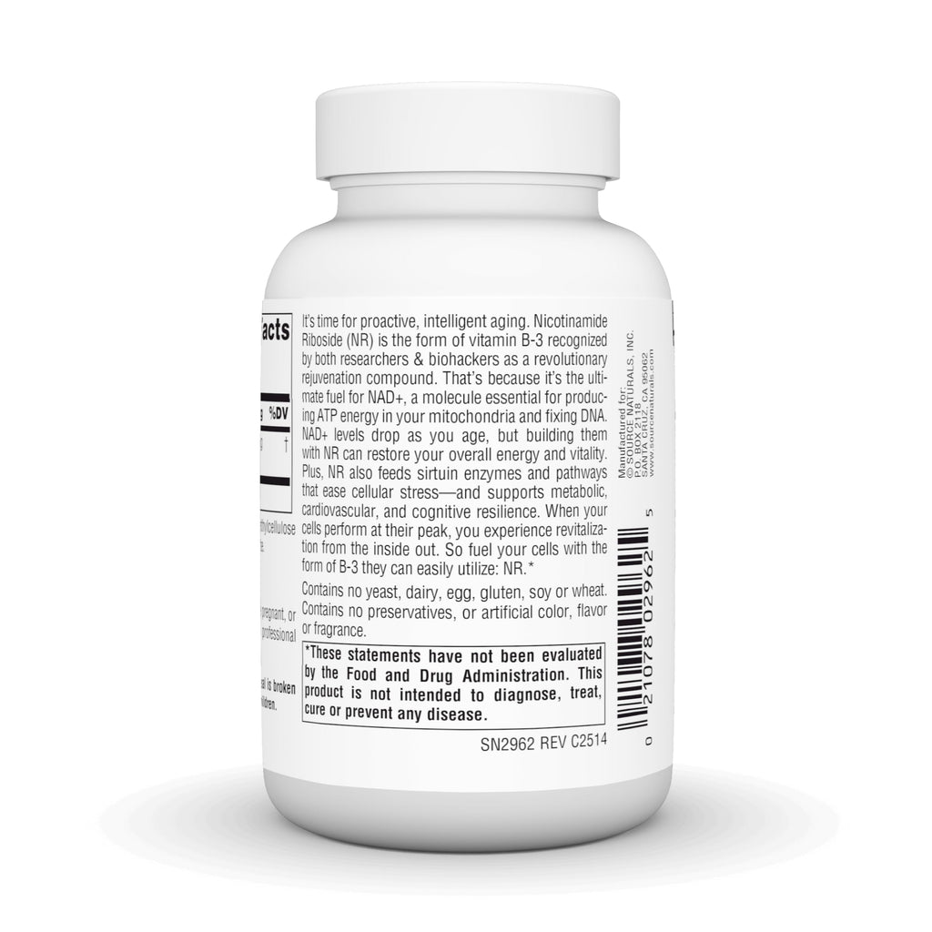 Source Naturals NR, Nicotinamide Riboside, Vegan Dietary Supplement for Mitochondria, Healthy Aging, Cells & Energy*, Premier Fuel for NAD+ Levels, 1,000 mg per Serving - 60 Vegan Capsules