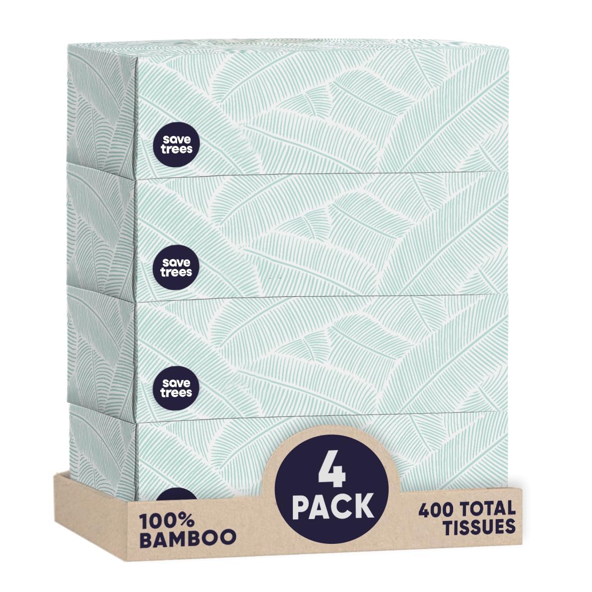 Save Trees Bamboo Facial Tissues - 12 Boxes of Eco-Friendly, 3-Ply Hypoallergenic Tissues, 90 Sheets per Box, FSC Certified, Plastic-Free Packaging, Soft & Gentle for Home Use