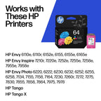 HP 64 Tri-Color Ink Cartridge | Works with Envy Inspire 7950e; Envy Photo 6200, 7100, 7800; Tango Series | Eligible for Instant Ink | N9J89AN