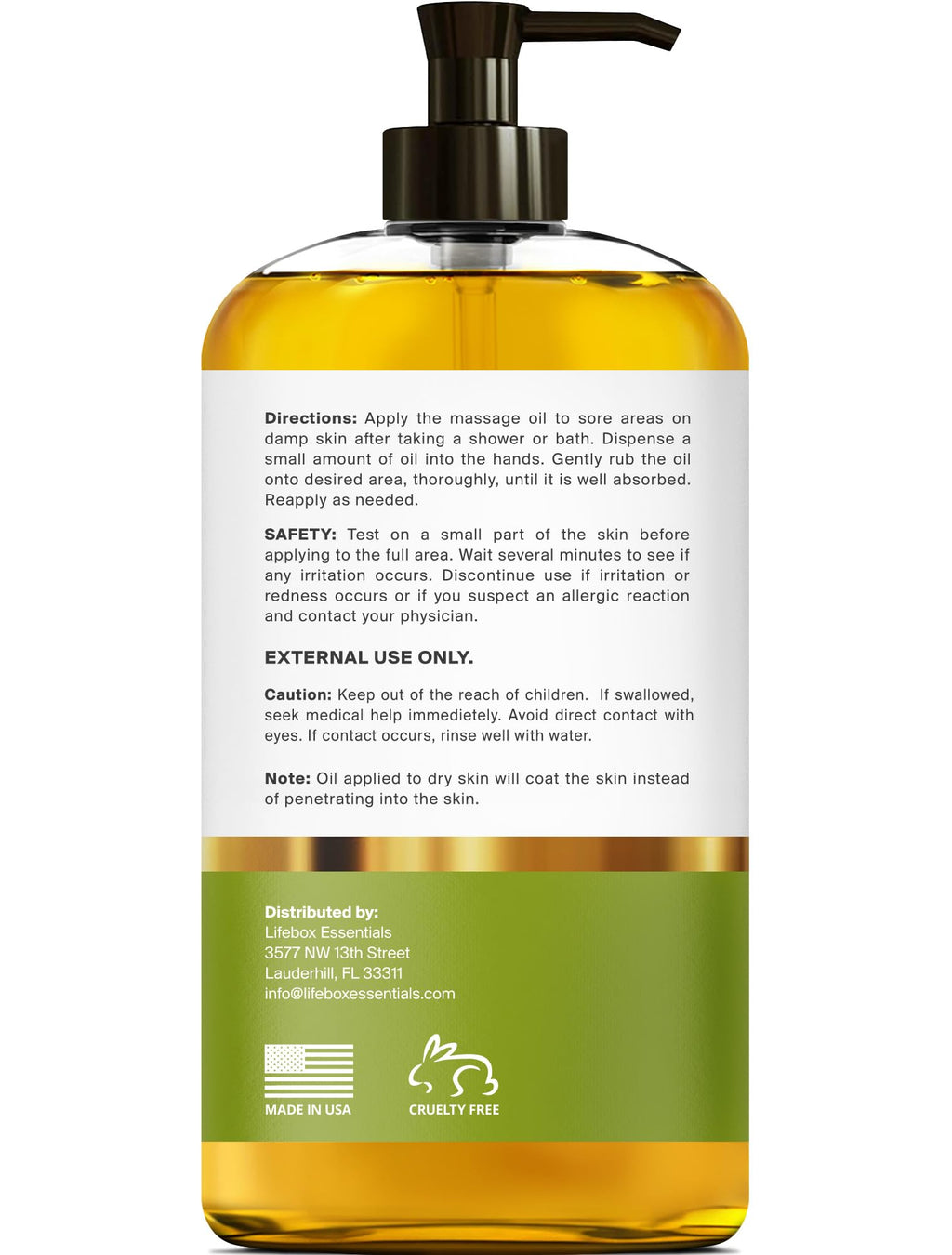 Arnica Sore Muscle Massage Oil – 100% Pure & Natural - Massage Therapy for Muscles & Joints – Body Oil Infused with Arnica Extract, Lavender, Peppermint & Chamomile Oils – 8 FL OZ