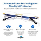 FREEZE2TRIM Clarity Blue Glasses for Women and Men Clarity Blue Light Glasses For Reading Eye Strain from Screen Computer Gaming Eye Glasses with Clear Frame & Travel Case