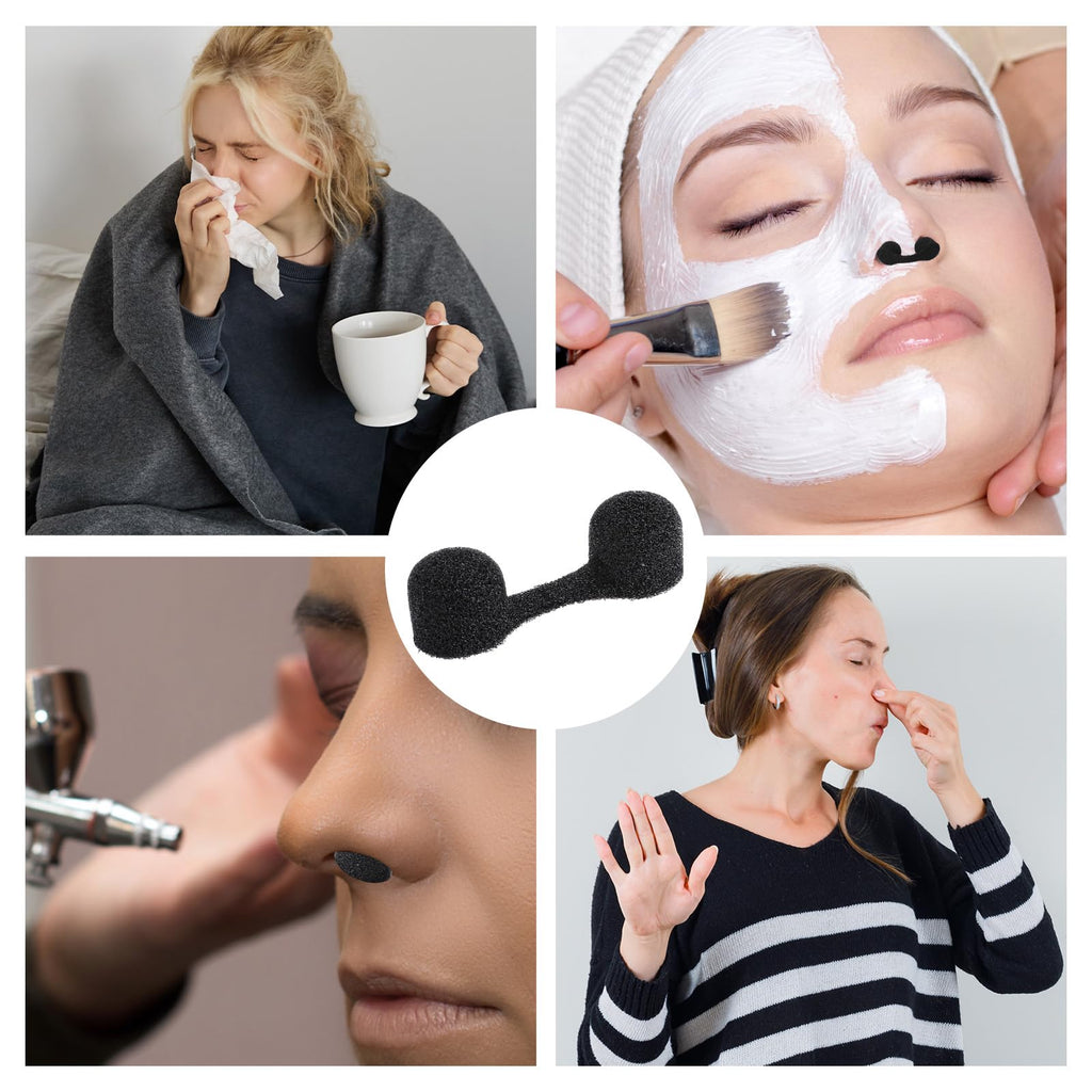 Dimeho 300 Pieces Nose Plug Filter Disposable Nose Dust Filters Bulk Sponge Nostril Filters for Spray Tanning Welding Dust Allergies DustConstruction Areas (Black)