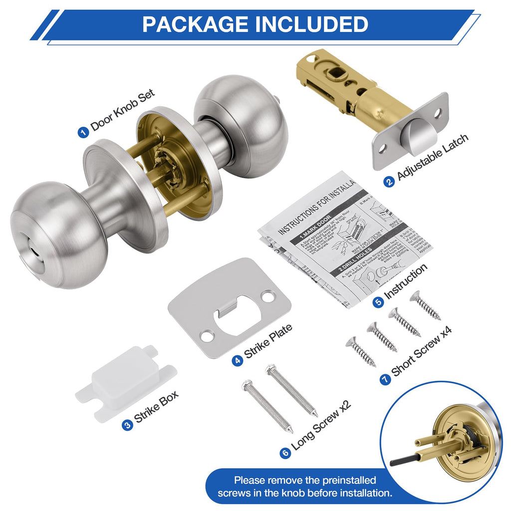 Plustool 10 Pack Brushed Nickel Door Knobs,Privacy Door Knob with Lock, Interior Doorknobs Silver, Keyless Door Locks Set for Bedrooms Bathrooms, Reversible for Left/Right Door Handle