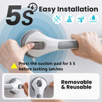TAILI Shower Grab Bar 16 Inch Suction Cup Grab Bars for Bathroom, Removable Shower Safety Handle Heavy Duty Bathtub Grip for Seniors & Elderly, Strong Handrails No Drilling Waterproof, Grey