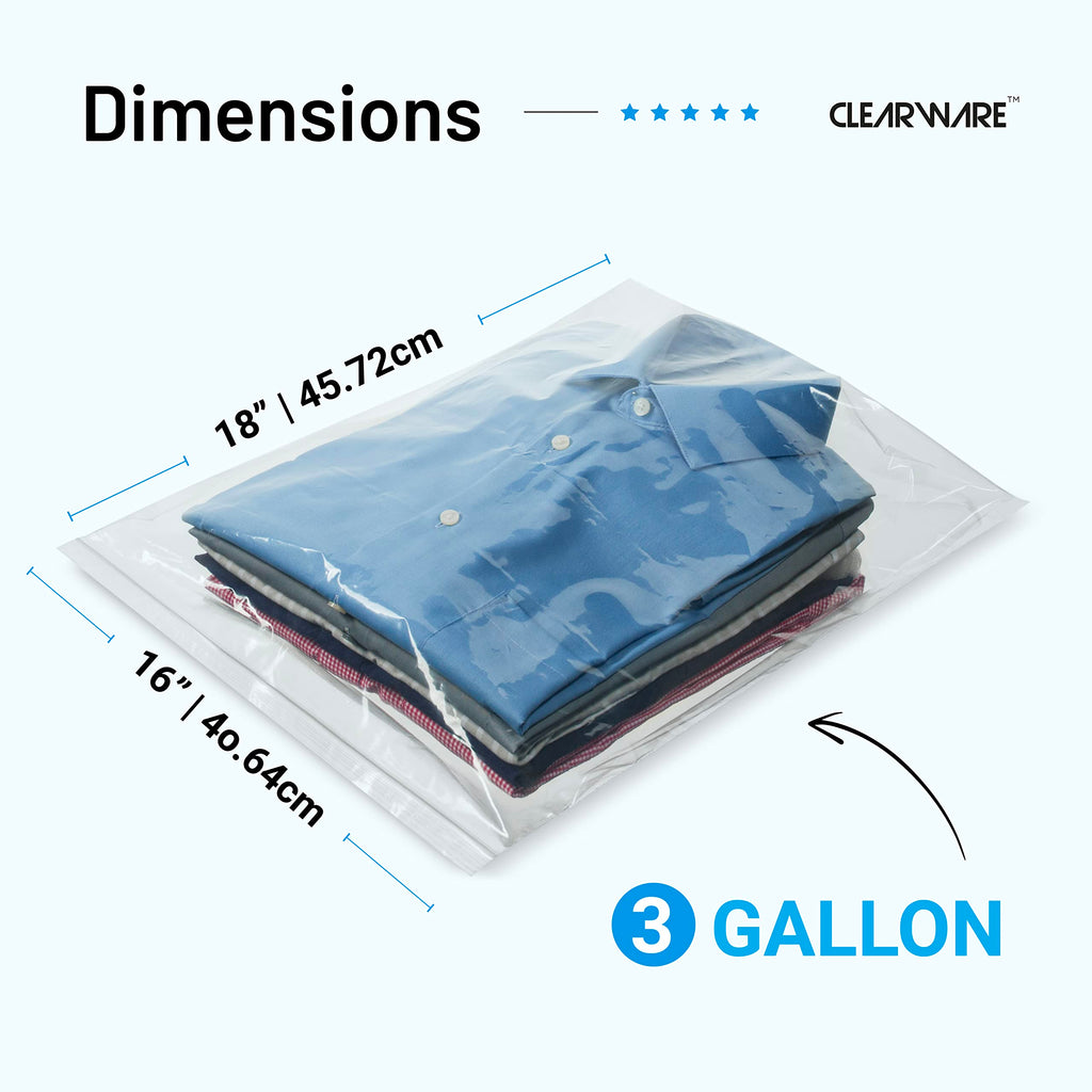 Large Storage Bags With Zipper Top - 3 Gallon Size, 16" x 18", Extra Large Plastic for Clothes, Travel, Moving, Large Reusable freezer bags, BPA-Free, 2-mil Thick (X-Large, 25, Count)