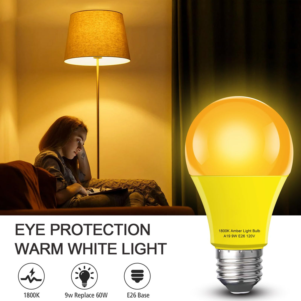 mfxmf Sleep Light Bulb 4 Pack Dimmable A19 9W 1800K Warm Light Bulbs