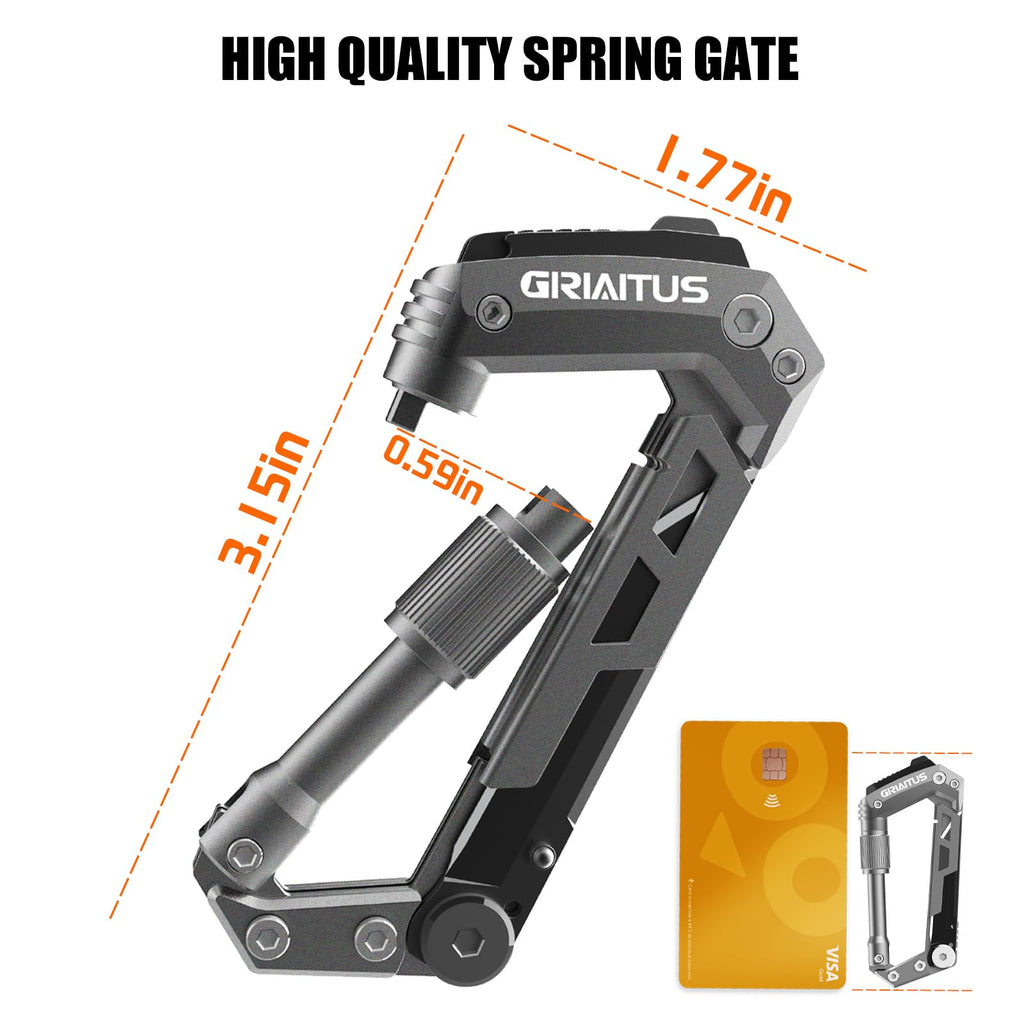 Carabiner Multitool with Pocket Knives, 8-in-1 EDC Carabiners, Serrated Knife, Rope Cutter, Screwdriver, Can Bottle Opener, Ruler, Folding Knife for Camping Hiking, Gifts for Men (Grey)