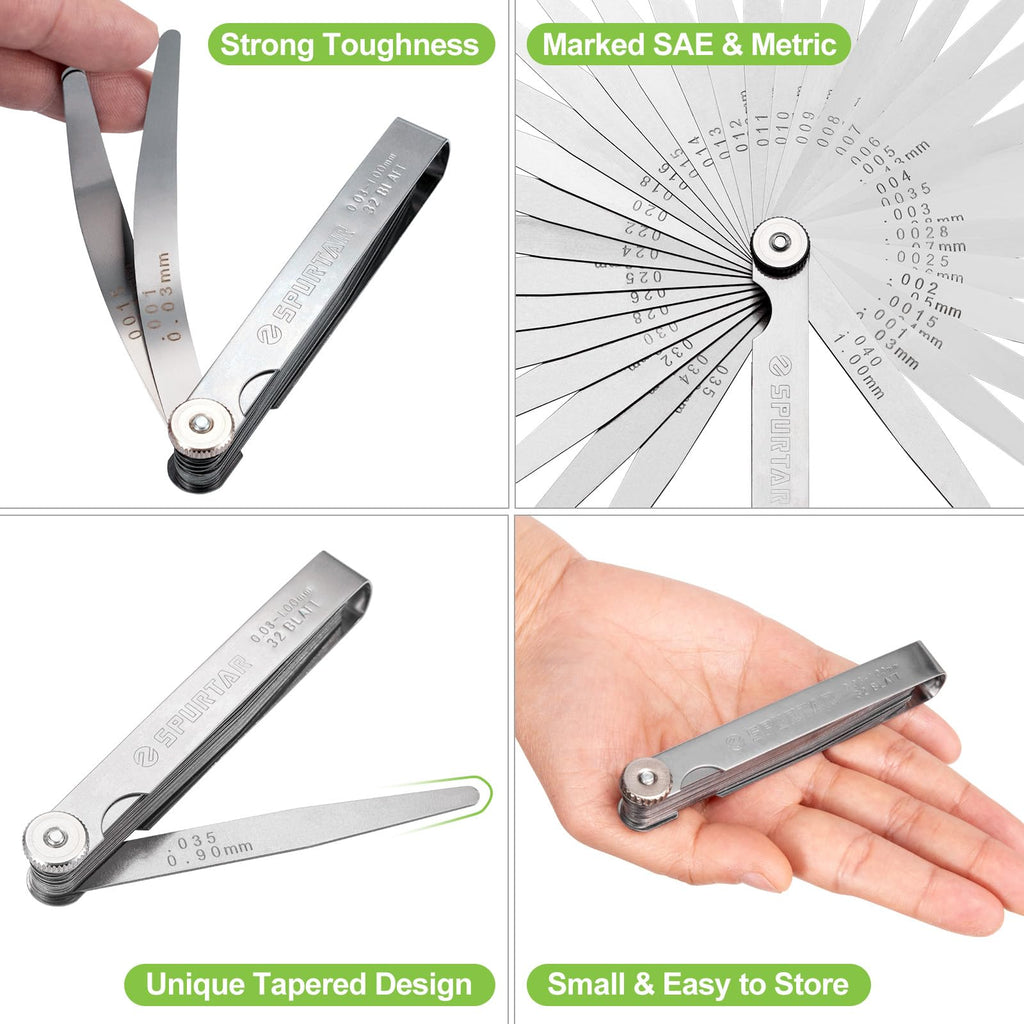 Spurtar Feeler Gauges 0.001-0.04" (0.03-1.00mm) 32 Blades Tapered