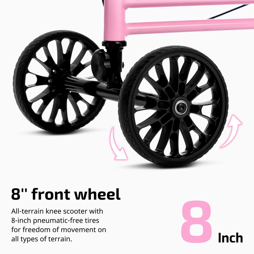 VitaSophy Knee Scooter with Disc Brake, Steerable Knee Walker for Adults,Foldable Rover Scooter for Broken Foot Injured Leg Crutch,Pink