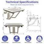 Stardrix 18" x 16" ADA Compliant Phenolic White Folding Shower Seat Bench, Wall Mount Foldable Bathroom Shower Chair with Stainless Steel Support, 400 lbs Capacity