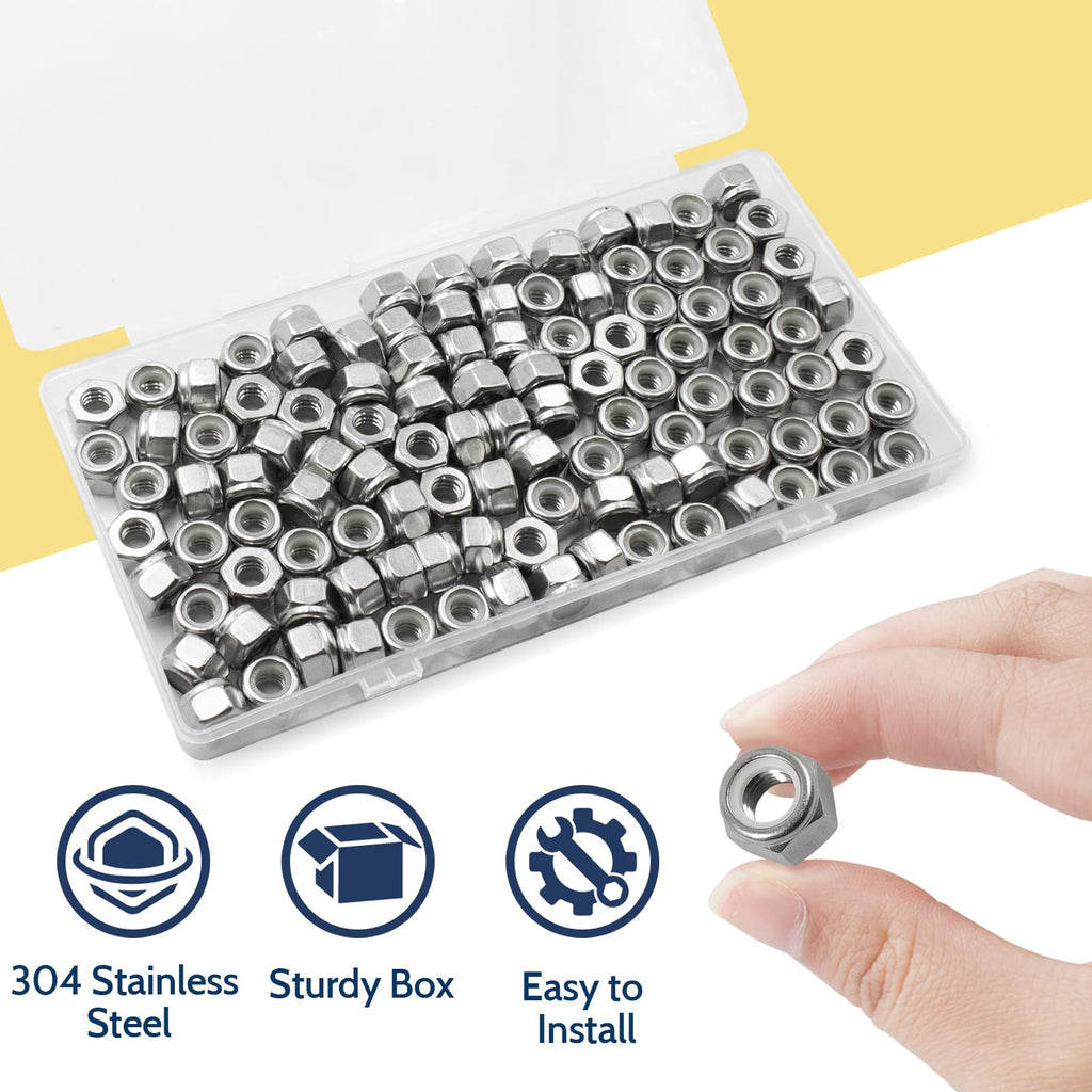 Vifmy 1/4-20 Lock Nut, 110Pcs Stainless Steel Nylock Insert Locking Nuts