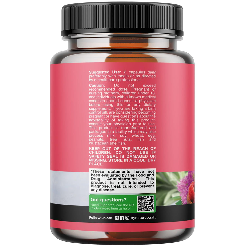 Natures Craft Complete Herbal Menopause Supplement for Women - Female Hormone Balance Capsules for Night Sweats Hot Flashes & Mood Swings with Dong Quai, Chaste Berry & Black Cohosh Root - 60 Count