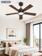 Glowivia 42 Inch Ceiling Fan with Lights and Remote, Smart APP Control, Dimmable with All-Setting Memory, Quiet DC Motor Reversible Blades, Damp Rated Modern Ceiling Fan for Bedroom Patio Living Room