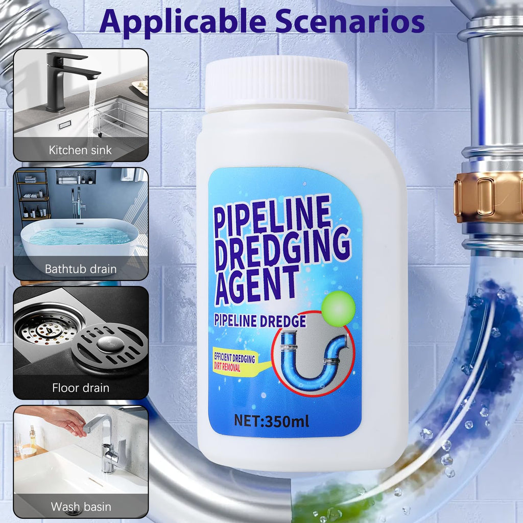 Pipeline Dredging Agent, 350ml Drain Clog Remover Agent,Kitchen Unblocker, Powerful Pipe Unclogger Powerful Sink And Drain Cleaner Powder for Kitchen Quick Cleaning (2Pcs)