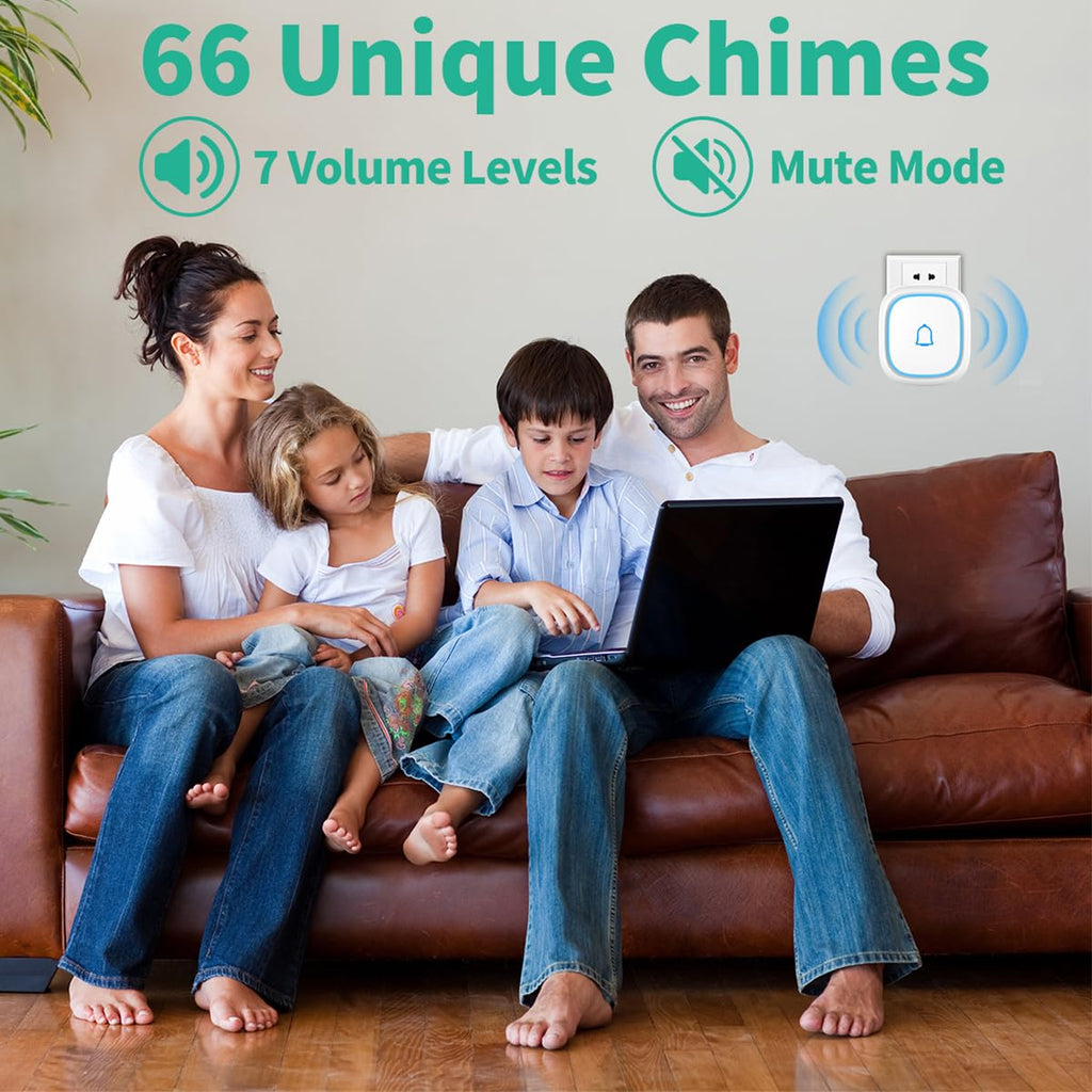 Wireless Doorbell with 2 Receivers IP66 Waterproof 1000ft Range Door Bell for Classroom Teachers with 66 Ringtones 7 Levels Volume 115dB and LED Flash Memory Function Doorbell Chime for Home Playhouse