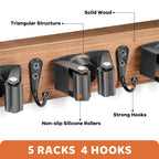 IMILLET Broom Holder Wall Mount, Rustic Wood Broom Hanger with 5 Racks and 4 Hooks, Laundry Room Organization and Storage, Mop Holder for Home Decor, Garden, Garage, Kitchen, Closet