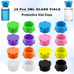 3ml Glass Vial Caps, Peptide Vial Caps, Silicone Protective Caps for 1ml 2ml 3ml Glass Vials, Reusable Vial Covers for Peptide Storage and Vial Boxes (16Pcs / 8Colors)