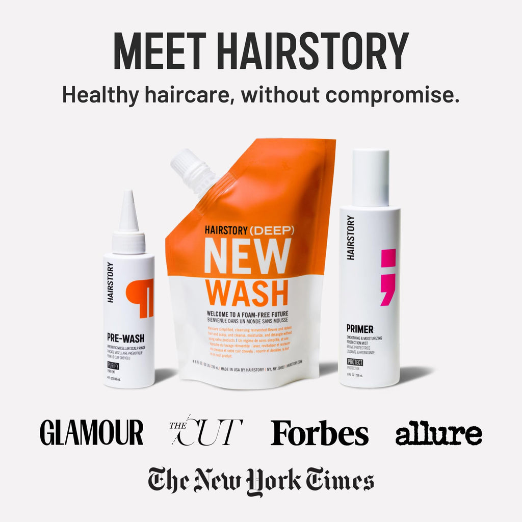 Hairstory New Wash Deep with Scalp Brush, Clarifying Cleansing Cream for Oily & Fine Hair, Shampoo & Conditioner Alternative, Removes Buildup & Restores Scalp, 8oz