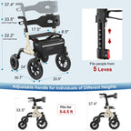 MAXWALK Walkers for Seniors, Rollator Walker with Seat, 12" Big Rubber Wheels All Terrain Rollator Walker with Backrest, Built-in Cable, Cup Holder, Foldable and Height Adjustment for Seniors, Gold